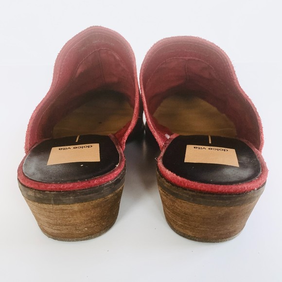 Dolce Vita Saige Red Suede Mules Block Heel Sz 7.5 Pointed Closed Toe - Picture 5 of 9